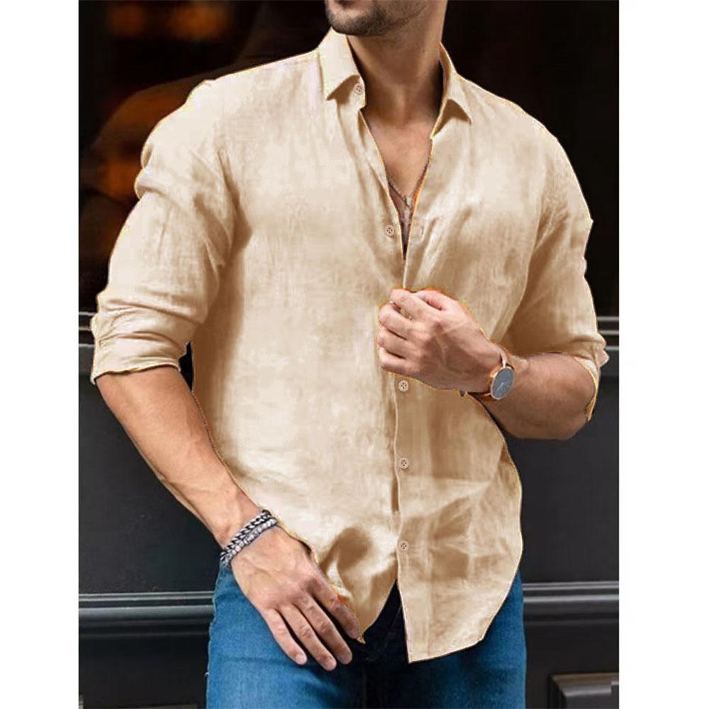 Men's Shirts Cotton Linen Lightweight Lapel Collar Hawaiian Shirt Casual Slim Shirt Male Long Sleeve Tops Shirt Blouse