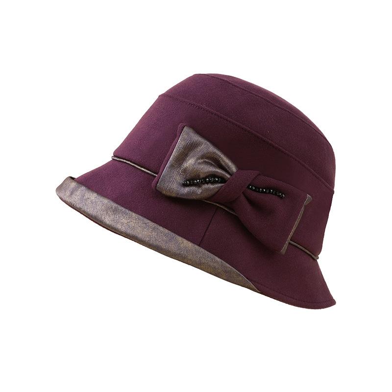 Autumn and Winter Bow Basin Hat Temperament New Retro Hat Mother Hat Warm Temperament Grandma Matching Hat