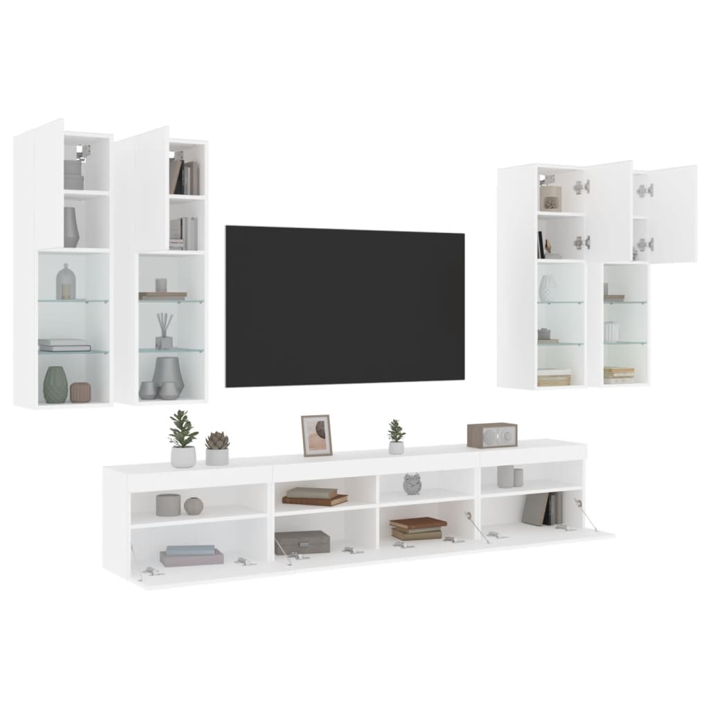 7 Piece TV Wall Unit with RGB LED Lights White
