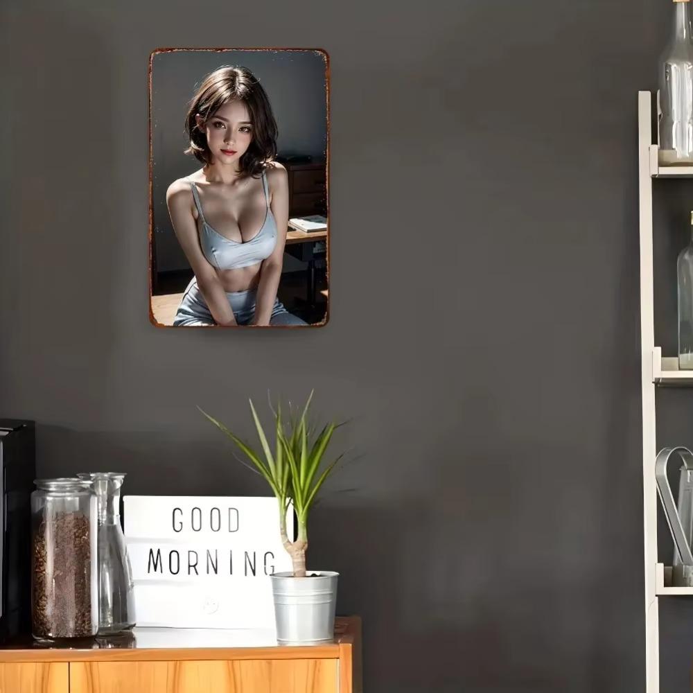 Vintage Metal Poster Women Portrait Waterproof Aluminum Sign Home Decor
