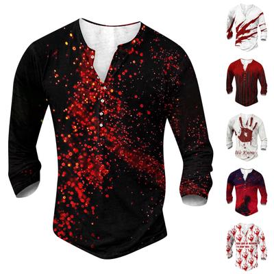 Men'S Printed T-Shirt Outdoor Retro Button Loose Long Sleeve Top