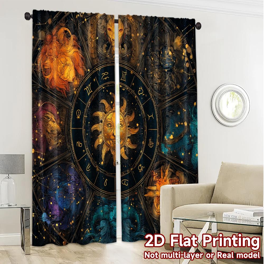 Flat Printing Jit Curtains Without Rod Cosmic Zodiac Wheel Chic Window Treatment Durable Polyester Curtain Set Of 2 Made Washable