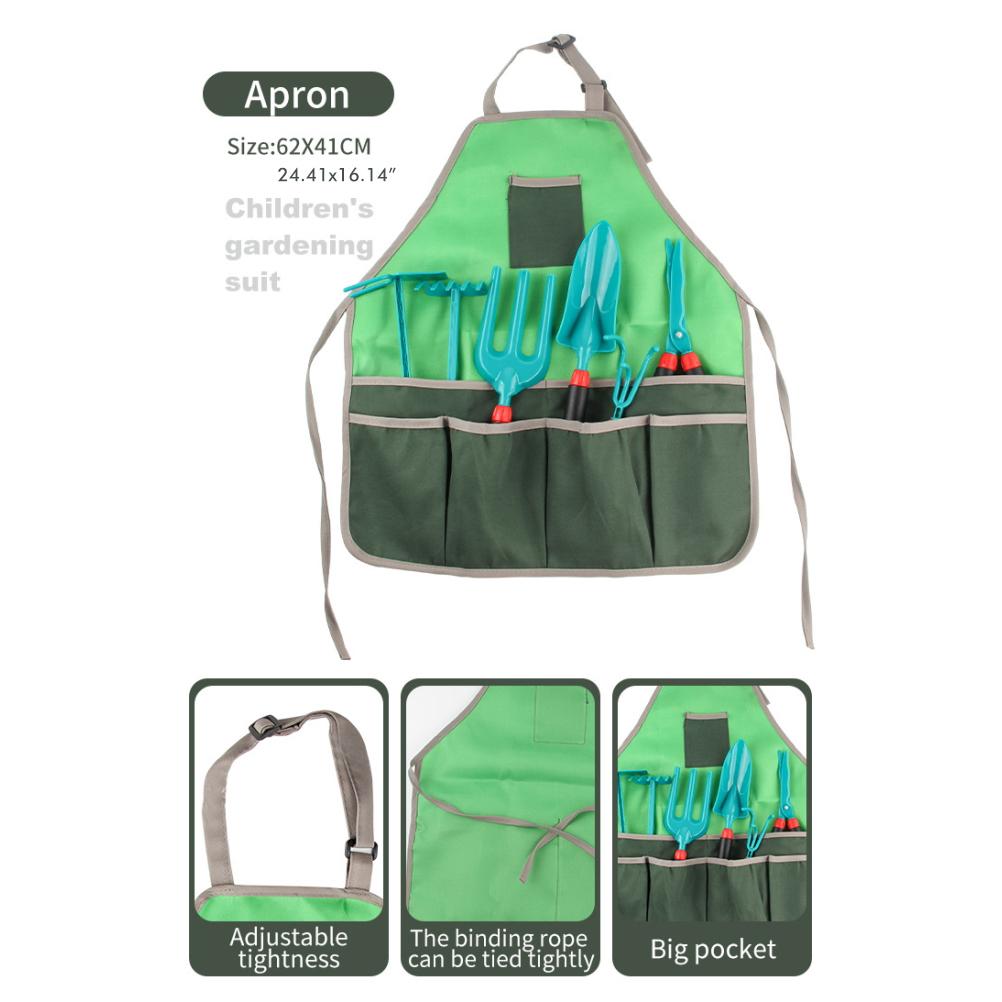 11Pcs Kids Gardening Tools Set Includes Tote Bag Spade Rake Fork Apron Gloves Watering Can Outdoor