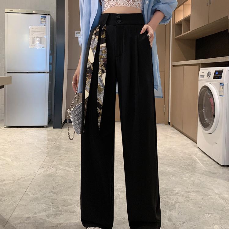 

Весенние костюмные брюки с высокой талией, черные прямые брюки, повседневный стиль для женщин с поясом XXL