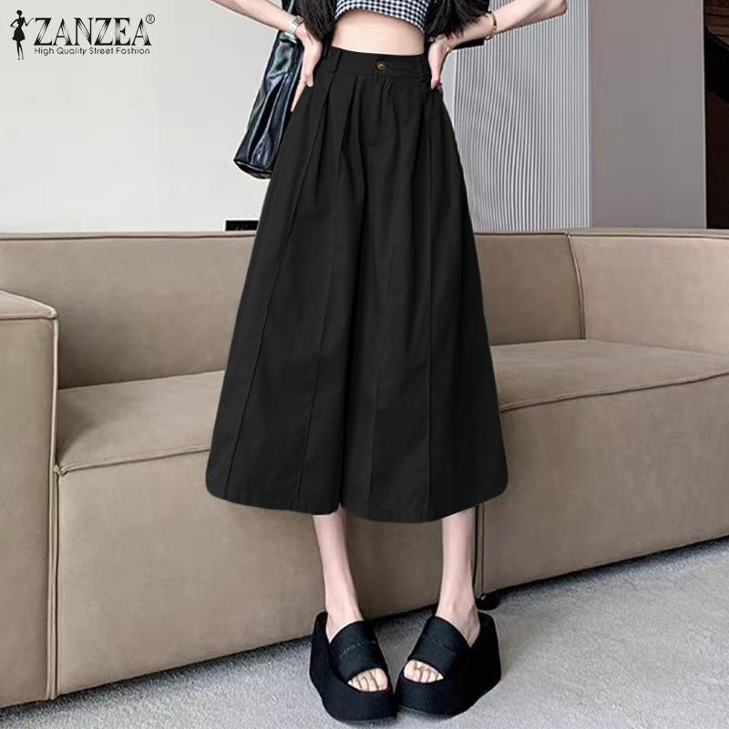 ZANZEA Women Casual Solid Color Loose Wide Leg Capri Pants