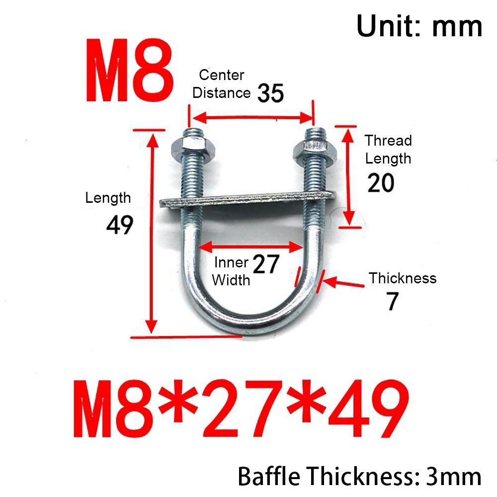 1Pcs Durable Galvanized Q235 Carbon Steel M8 Round Tube Clamp With Baffle Screws Pipe U-clamp Round Bolt for Round Tube