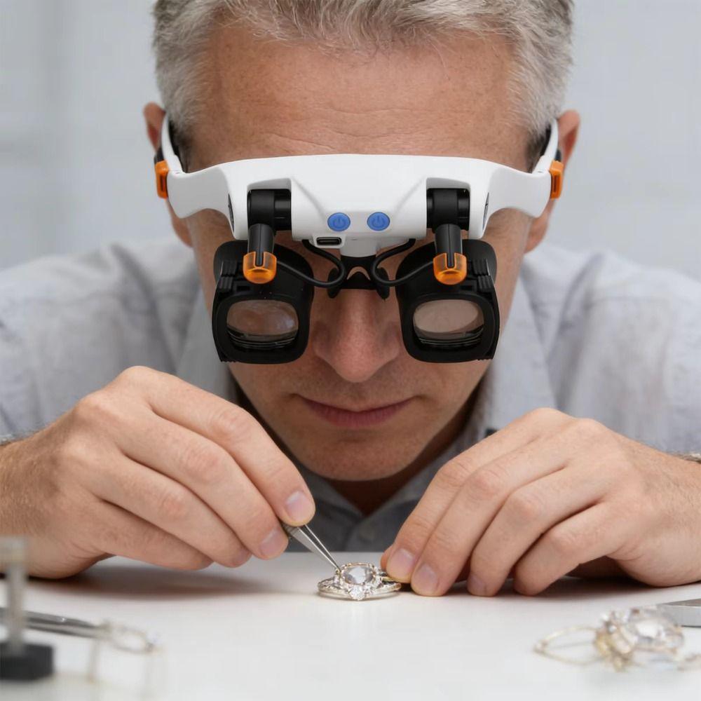 Professional LED Magnifying Glasses Rechargeable Jewelers Repair Wearing Magnifier  Jewelers