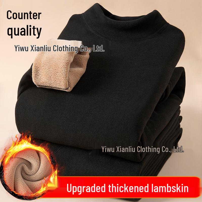 "Thick Camel Hair Thermal Underwear: Unisex Half-High Collar Suit with Plus Velvet for Winter"