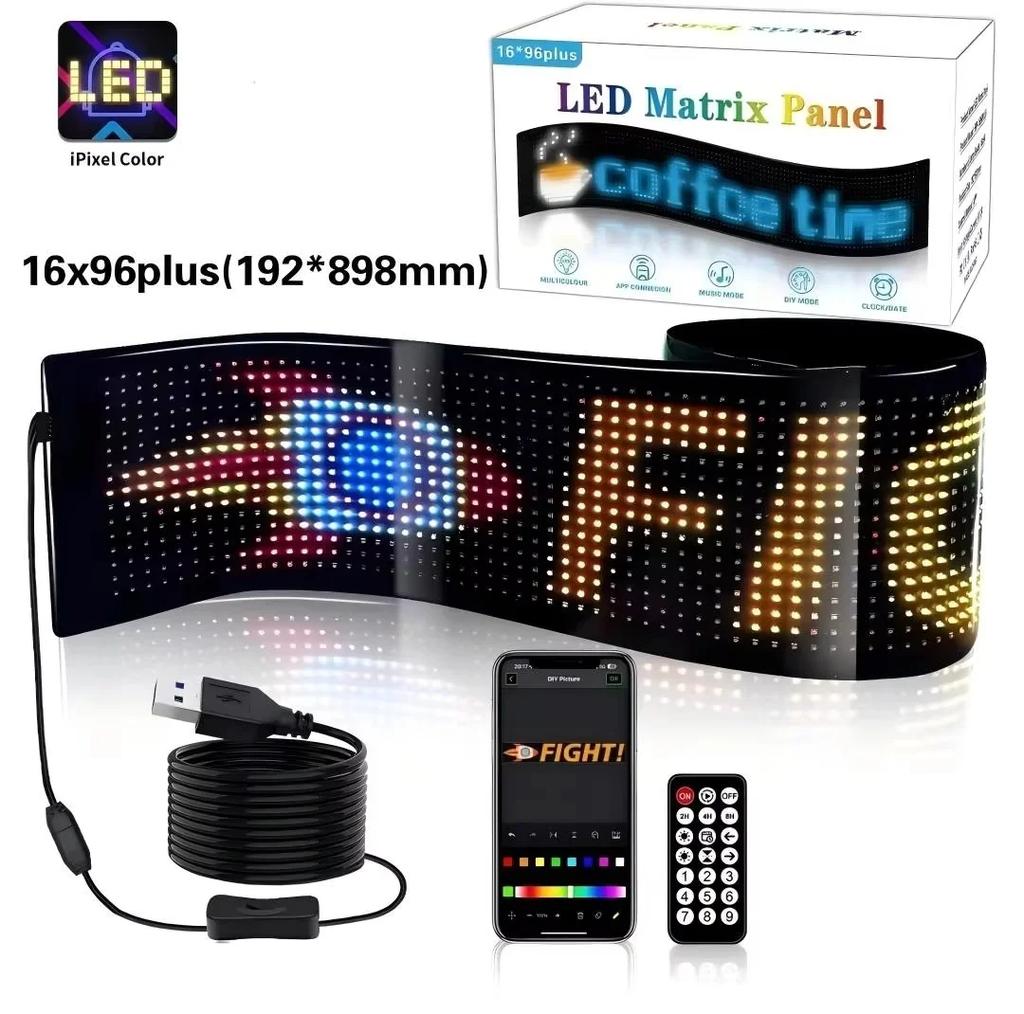 2Pcs LED Matrix Pixel Panel Light Bluetooth App Control Scrolling Advertising 5V USB LED Car Sign Animation Programmable For Ca