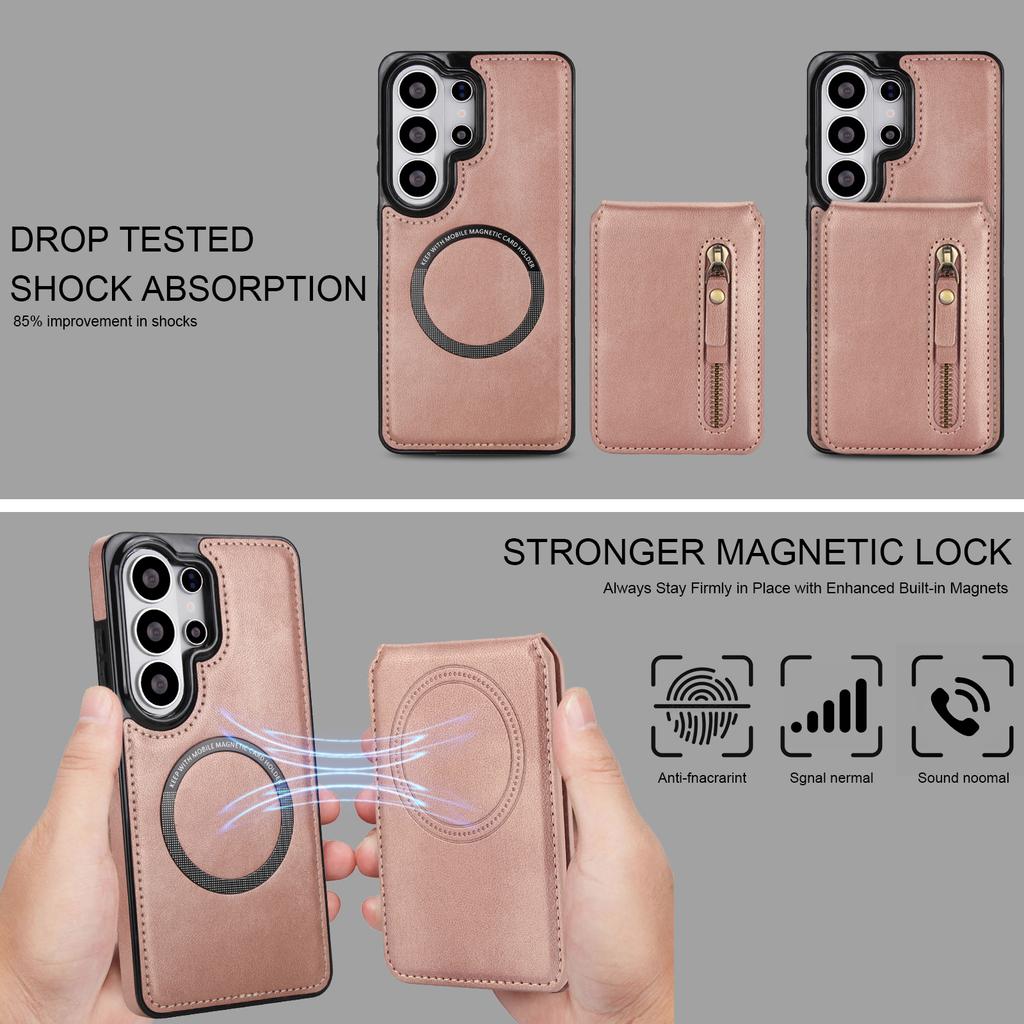 2 In 1 Detachable Zipper Magnetic Cards Holder Case For Samsung S26 Ultra S25 Plus S24 S23 A56 A26 A36 Vertical Pocket Bag Cover