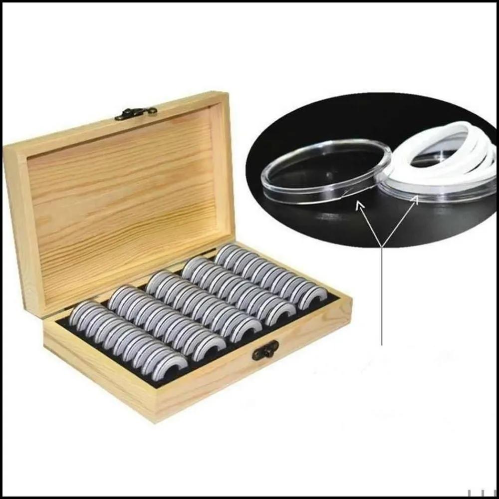 Wooden Coin Storage Box Display Commemorative Collectible Case - 50