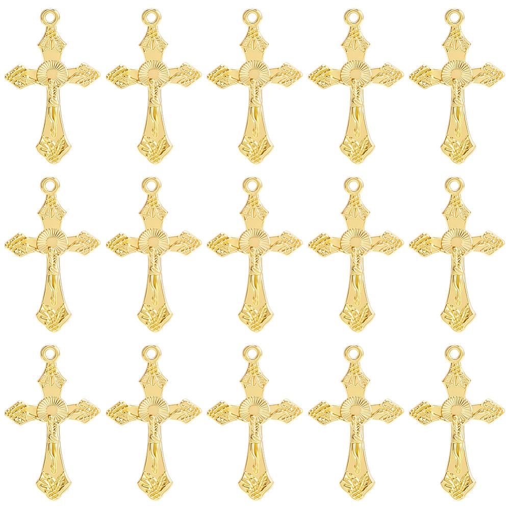 50Pcs Tibetan Style Pendants, For Easter, Lead Free and Cadmium Free, Crucifix Cross Pendant, Golden, 33.5x20.5x2.5mm, Hole: 2mm