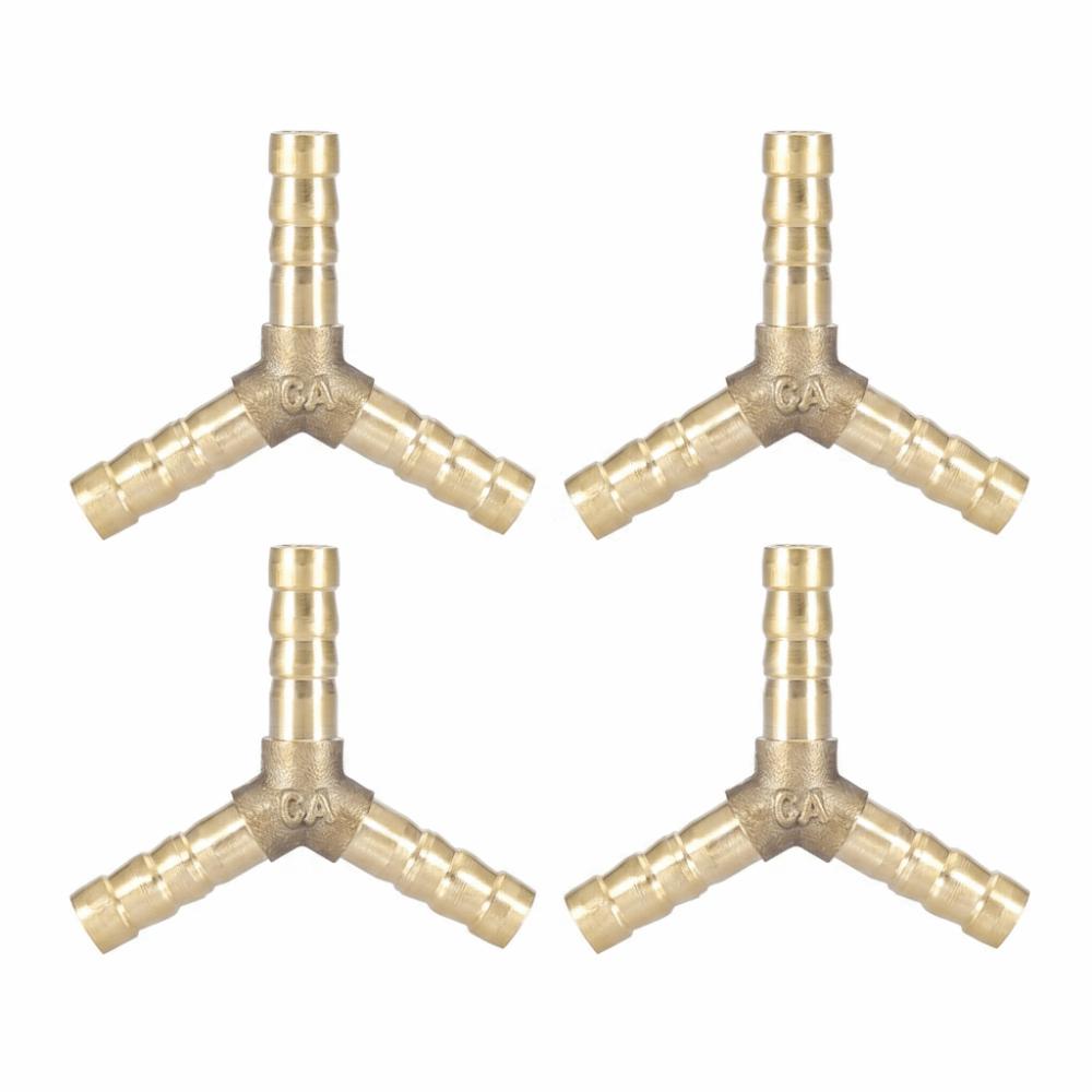 4pcs Union Adapter 3-Way Barbed Fitting Brass Material Y Shaped Fitting Fluid Transfer