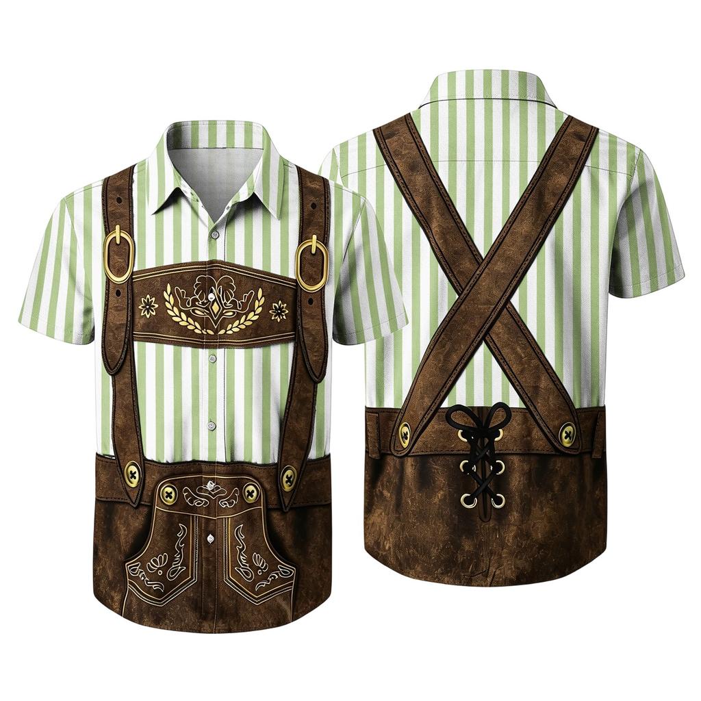 Men's Short Sleeve Shirt with Vintage Beer Festival Print Button Down Casual Loose Fit Party Shirt for Everyday Wear