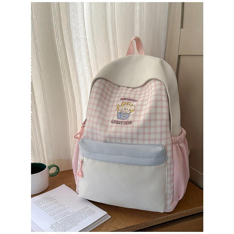 Japanese new high-value, fresh, sweet and sweet plaid backpack, lightweight and large-capacity backpack for junior high school students