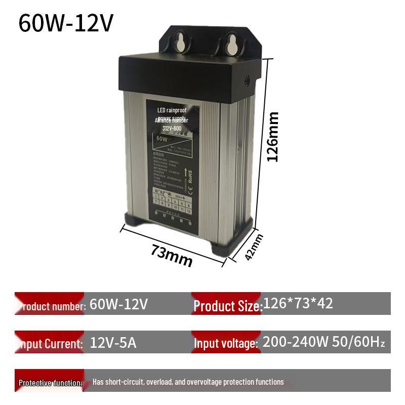 Weather-Resistant 12V/24V High-Power Transformer with Waterproof Switching Power Supply
