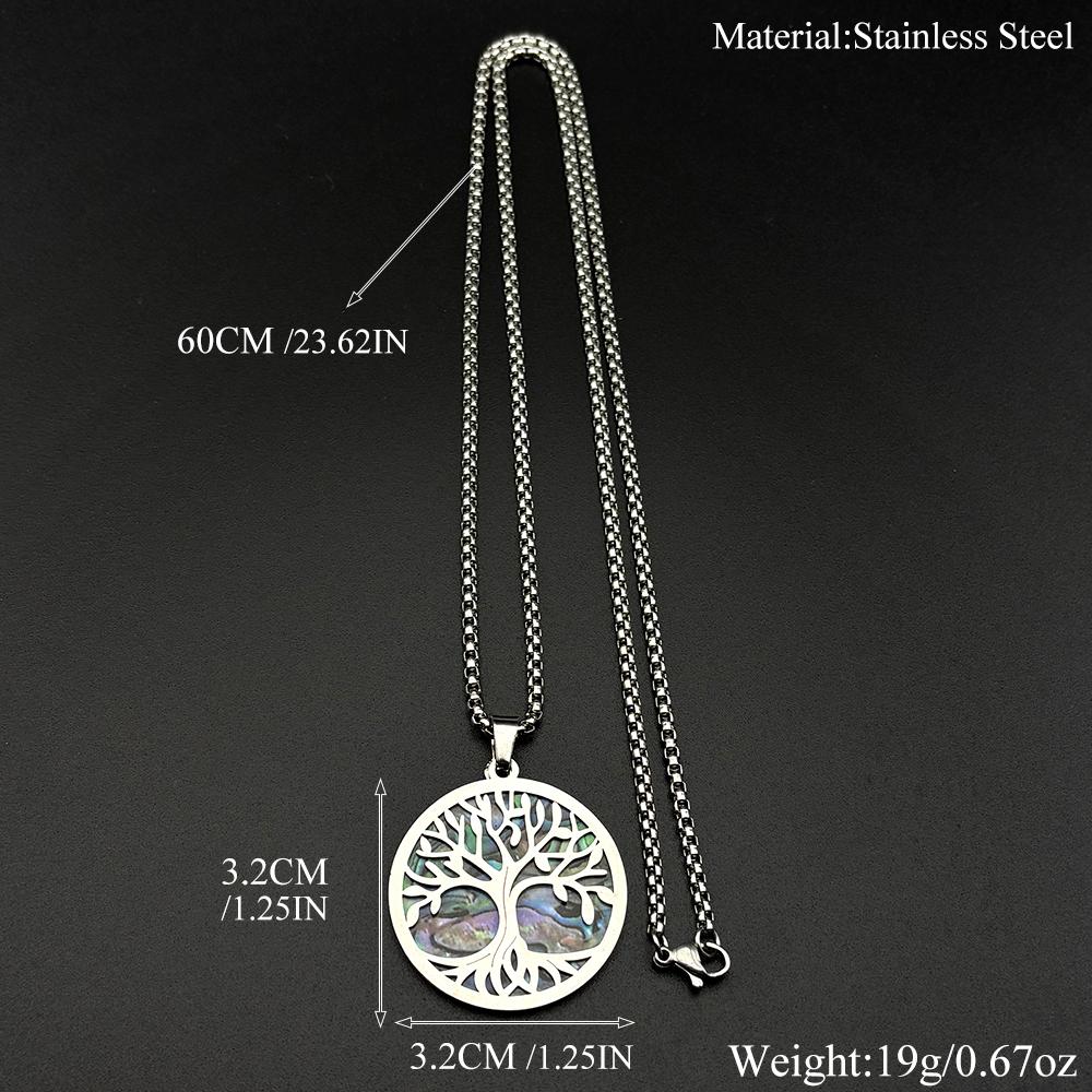 Tree of Life Imitation Abalone Shell Stainless Steel Pendant Necklace for Women Men Gold Silver Color Chain Necklaces Jewelry