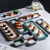Japanische Keramik rechteckige Platte für Sushi, Dim Sum und Sashimi