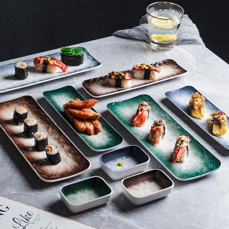Japanische Keramik rechteckige Platte für Sushi, Dim Sum und Sashimi