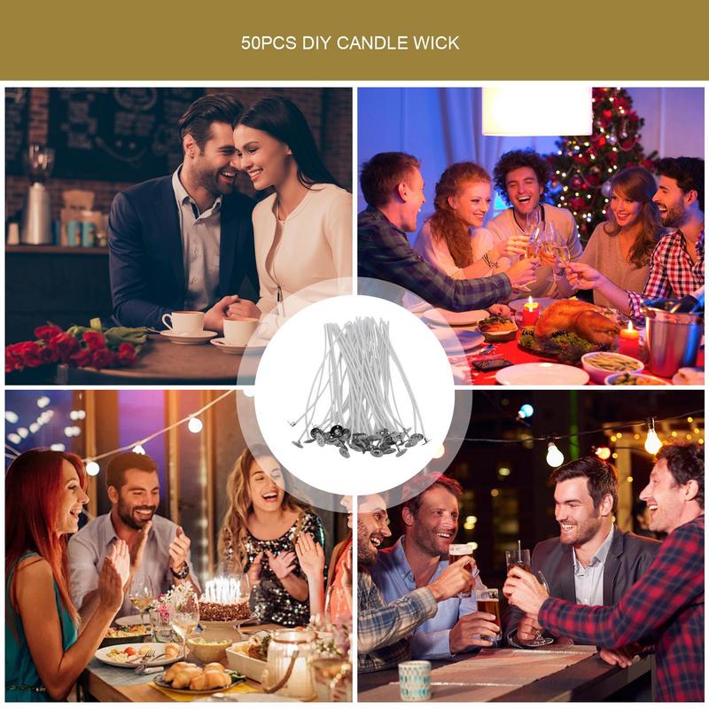 50pcs/set 40 Strands Candle Wicks Soy Wax Core Woven Cotton Core Kerosene Lamp Wax Line DIY Candles Making Wicks 8/10/15 20CM