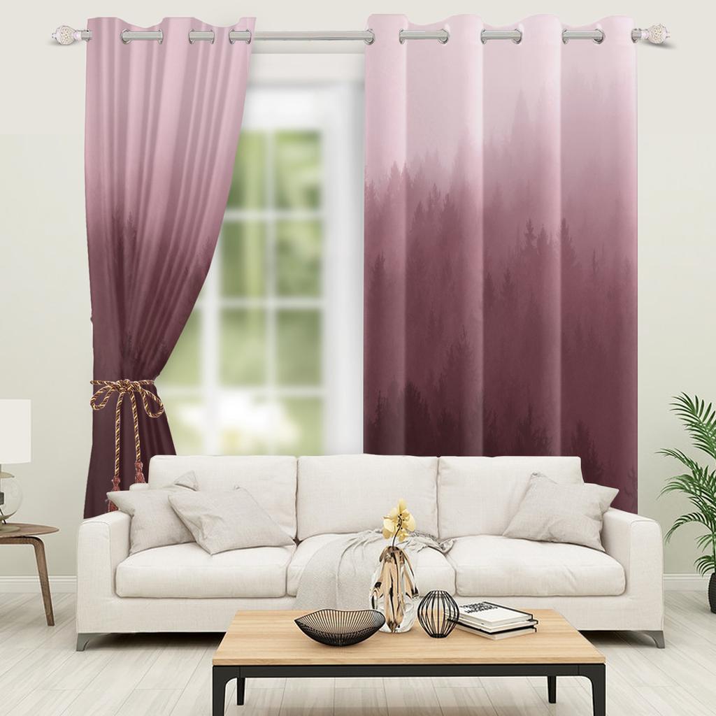 Misty Forest Landscape Curtains Gradient Nature Printed Living Room Bedroom Window Drapes Top Curtain Blackout For Made Of Polyester With Grommet