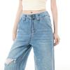 Spring Summer Full Star Rhinestone High Waist Lace Ripped Ins Y2K Trend Floor Drape Denim Pants Ladies Casual Pants Oversize Denim Trousers