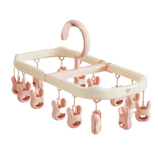 Socks Drying Rack with 14 Clips Foldable Hanging Rack Clothes Drying Rack with 360-Degree Rotatable Hook for Drying Socks Underwear Baby Clothes