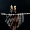 Vintage Rhinestone Crystal Necklace Shiny Ear Studs Luxury Rainbow Tassel Jewelry Set  Girls