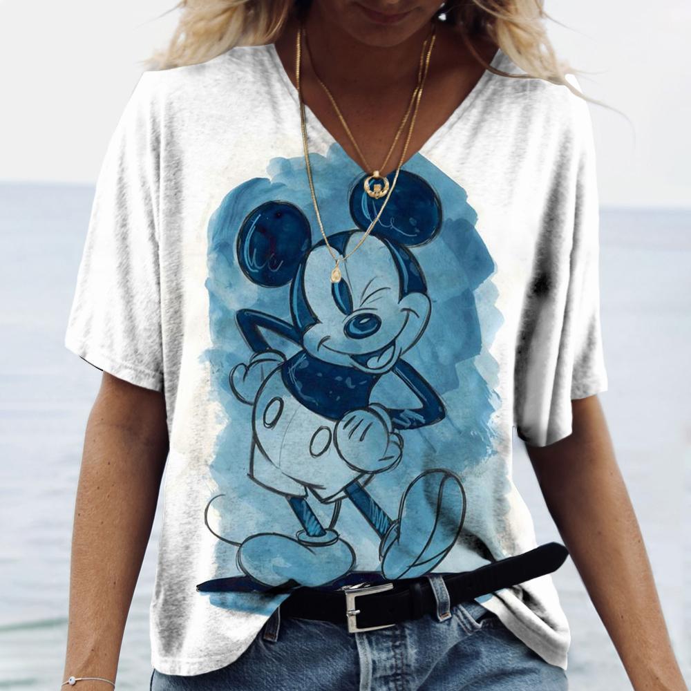 Casual Loose Top V-neck Versatile Short Sleeve Fashion Print T-Shirts Women’s