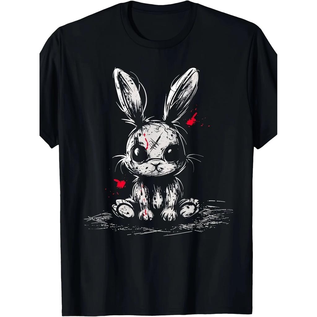 Cute and Terrifying Alternative Gothic Grunge Devil T-shirt, Featuring A Devil Horror Rabbit Casual Street Style