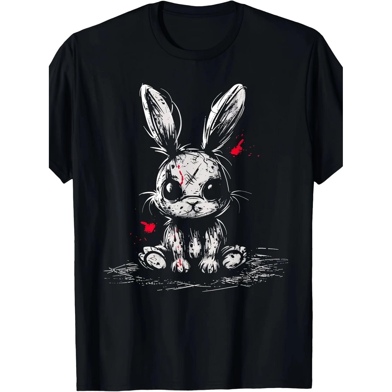 Cute and Terrifying Alternative Gothic Grunge Devil T-shirt, Featuring A Devil Horror Rabbit Casual Street Style S чёрный
