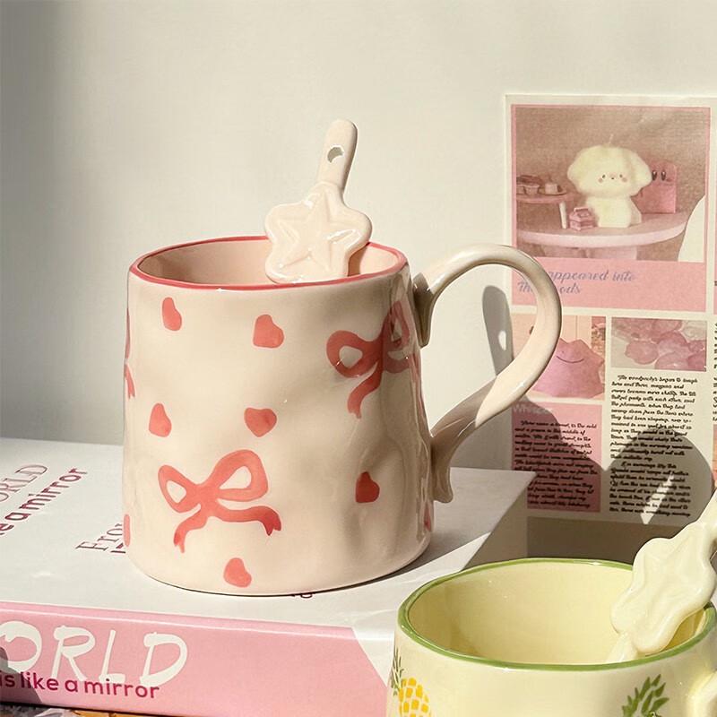 Cute Ceramic Mug with Star Spoon and Bowknot Design
