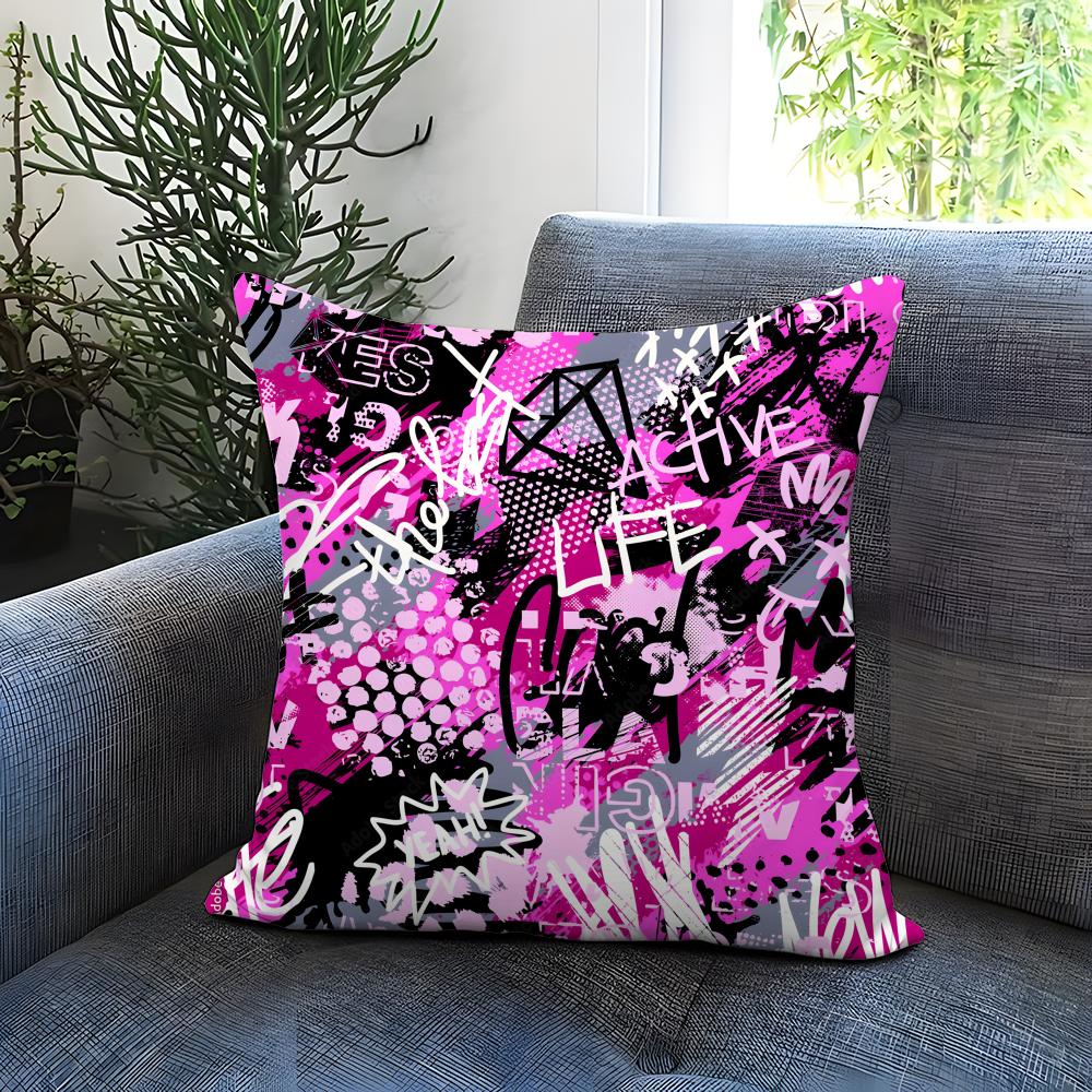 Street Graffiti Texture Cushion Cover Comfortable Reversible Pillow Cover Ideal for Car Sofa Bedroom  Beyond