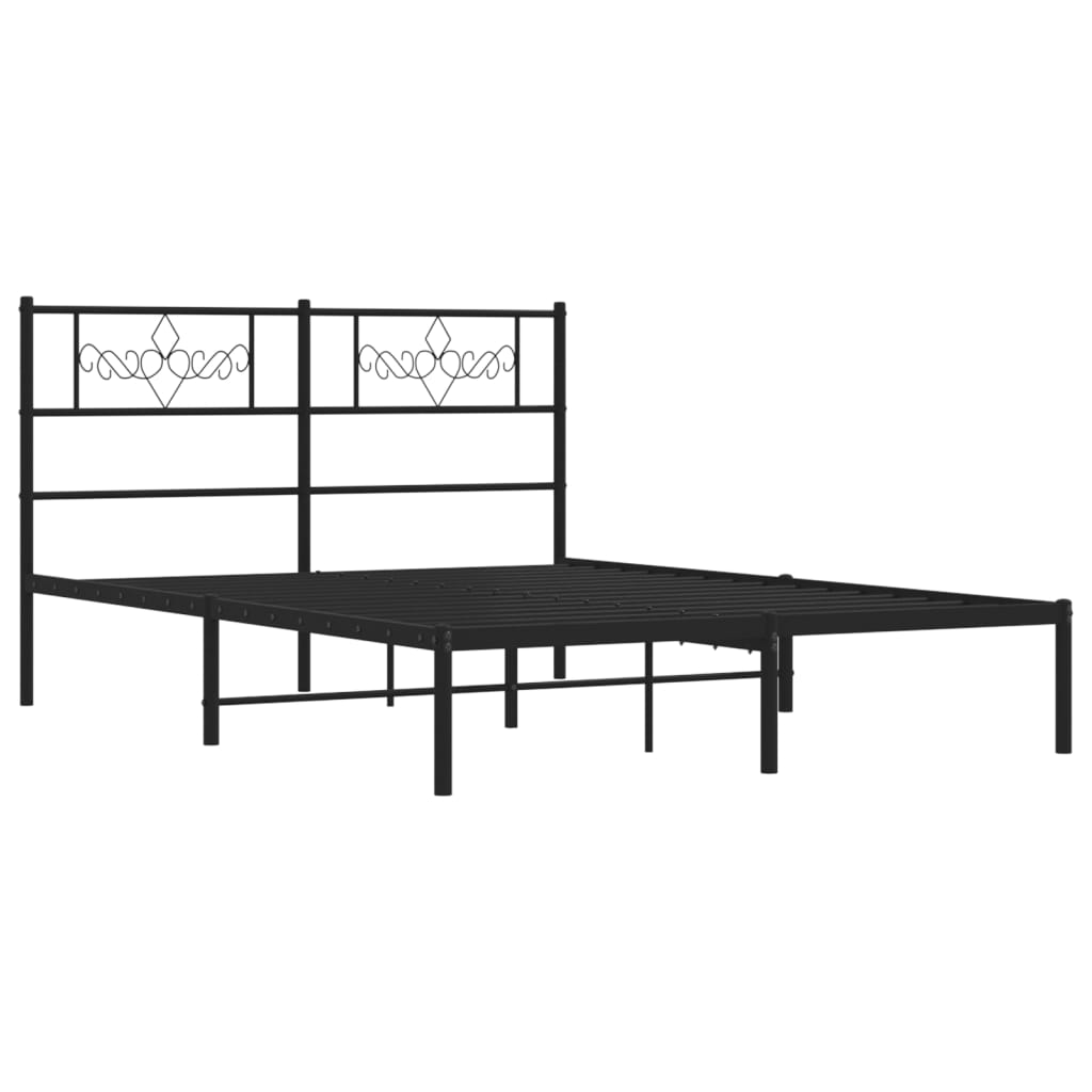 Metal Bed Frame with Headboard Black 120 x 190 cm