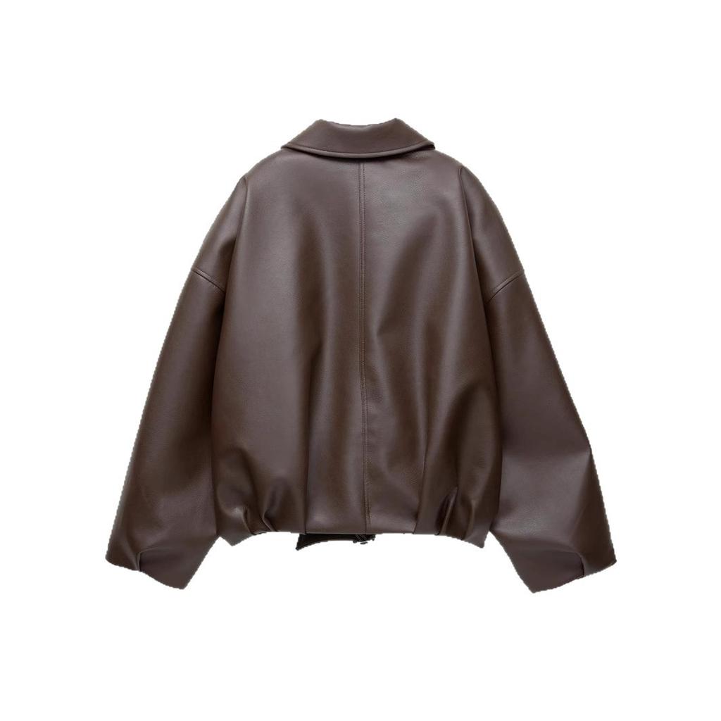 Women's Autumn Winter Retro Loose Pu Leather Coat, Bomber Jacket Casual Artificial Leather Top, Street Style Zipper Riding Coat