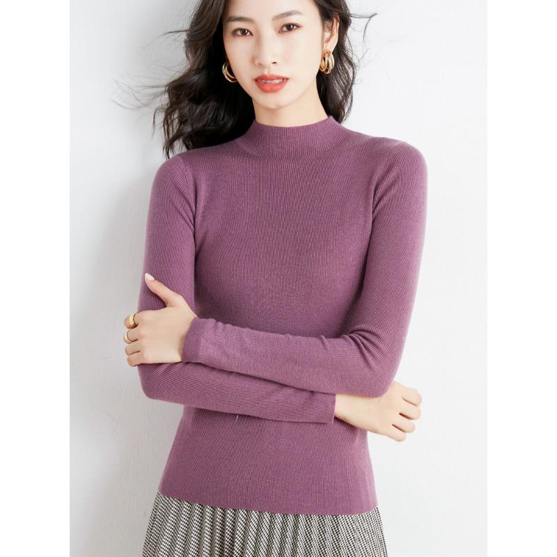 Semi-turtleneck bottoming sweater women's spring and autumn new autumn clothing thin long-sleeved tight autumn and winter knitted sweater