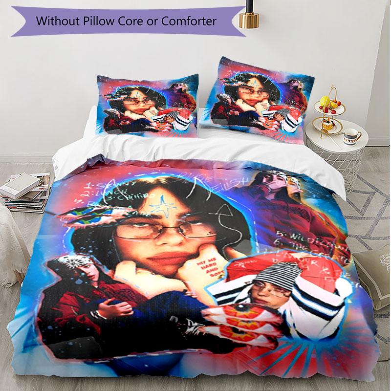 3pcs Duvet Cover Set (1*Duvet Cover + 2*Pillowcase, Without Core), Billie Eilish Print Soft All‑Season Bedding Set, Home Bedroom Decor Gift