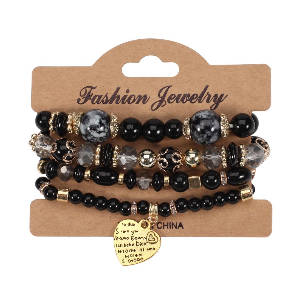 4pcs/set Boho Crystal Beads Chain Bracelet For Women Vintage Heart Elastic Bangle Female Party Jewelry Accessories