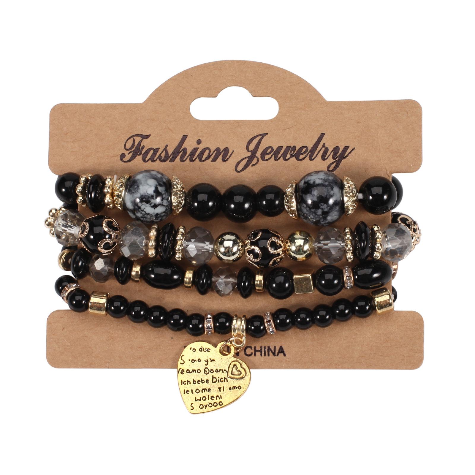 

4 шт./набор Бохо Хрустальные бусины Цепочка Браслет Для Женщин Винтажное Сердце Эластичный Браслет Женские Аксессуары для Вечеринки чёрный