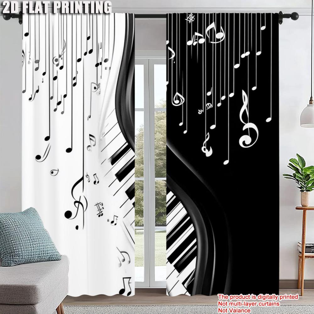 

2pc Curtain black and white piano keys Versatile Polyester Fabric Without Electricity Festive Wall Decor Applies to Party 100*130 HOOK 1pcs