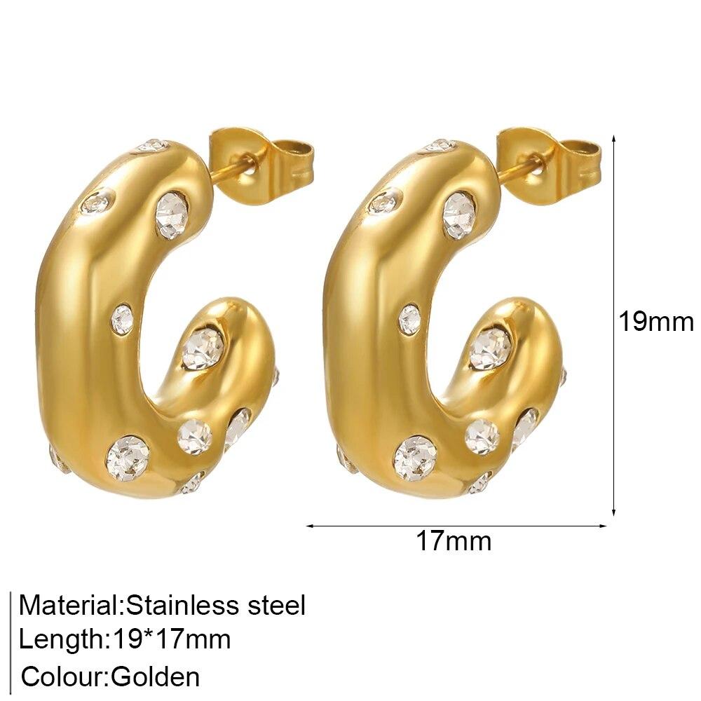 

Серьги-кольца из нержавеющей стали C-образной формы золотого цвета серебряного цвета для женщин, геометрические серьги, инкрустация цирконом, новинка в корейском стиле