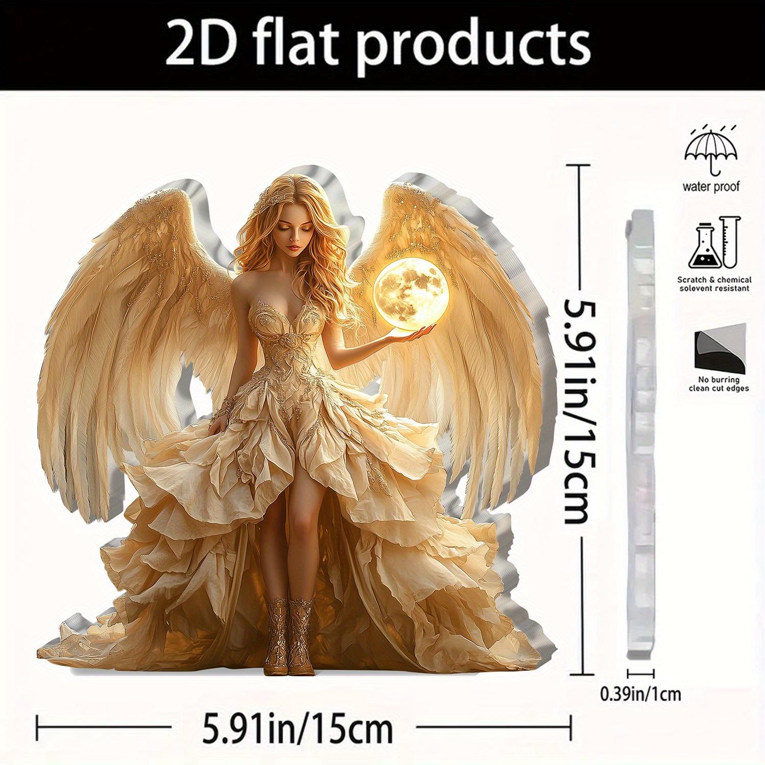 Angel Wings Fantasy Art Acrylic Desktop Decoration, Fantasy Style, Golden and White, Suitable for Home, Office, Bar, Cafe Decoration, Holiday Gift 15*15cm