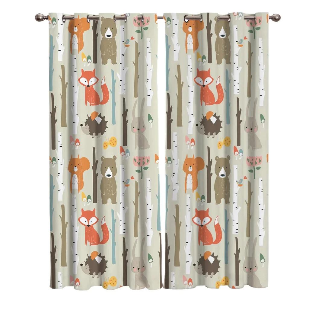 3D Cartoon Forest Animal Tree Fox Bear Rabbit Child Window Curtains Curtains for Living Room Decorative Items Living Room 2Panel