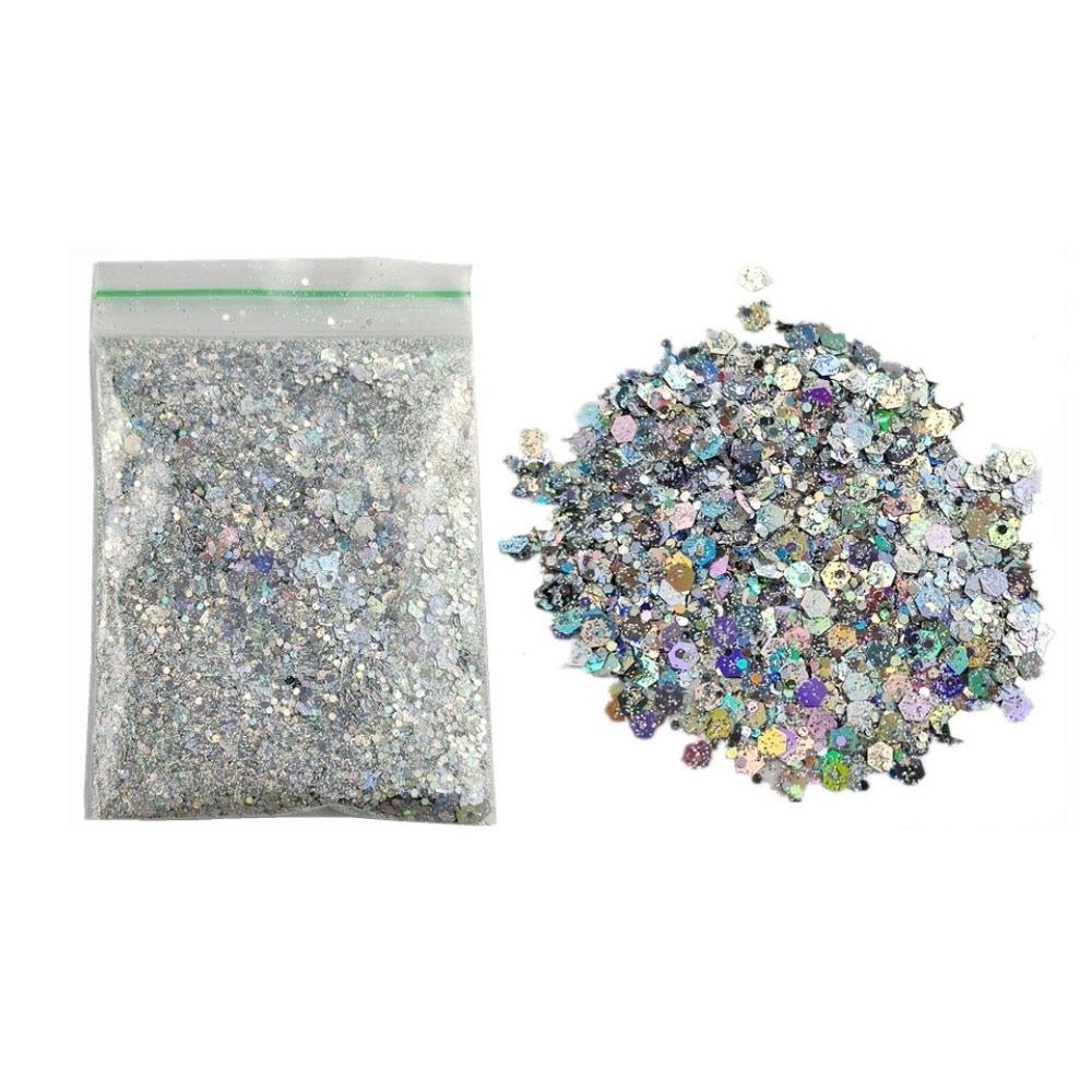 Laser Nail Glitter Powder Rainbow Nail Art Glitter For Nail Art Body Makeup 5-Chunky silver