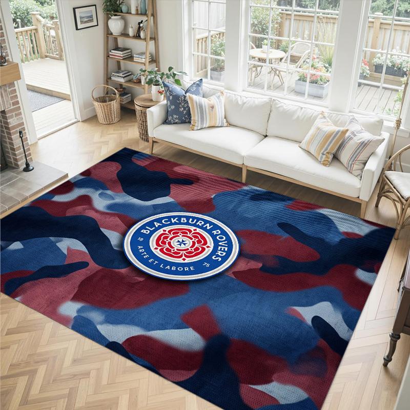 Blackburn Rovers Football Design Crystal Velvet Carpet Cozy Non?Slip Printed Rug For Bedroom Living Room Entrance