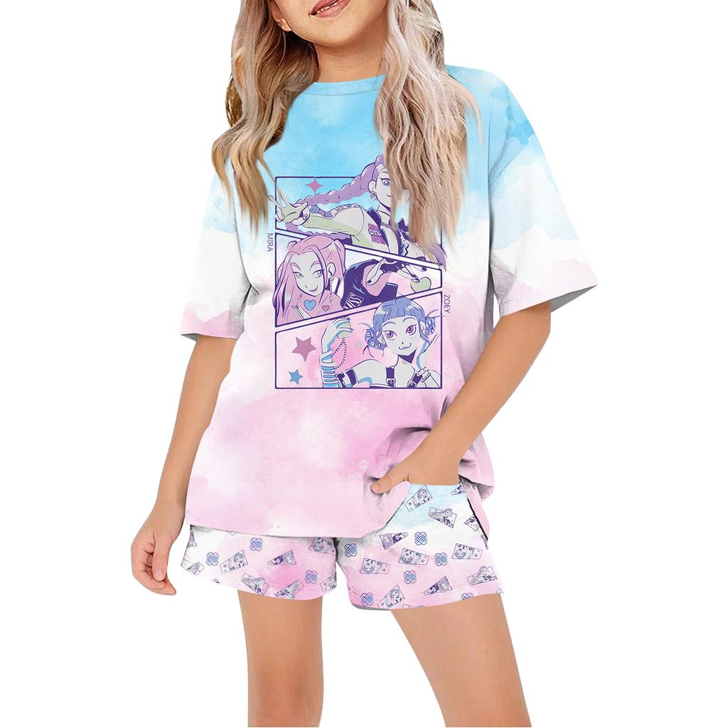 Παιδικό Καλοκαιρινό Αθλητικό T-Shirt Και Σορτς Σετ Φόρμας 2 Τεμαχίων Μπλουζάκια Κοντομάνικα Με Σχέδια Crop Tops Με Σετ Ρούχων