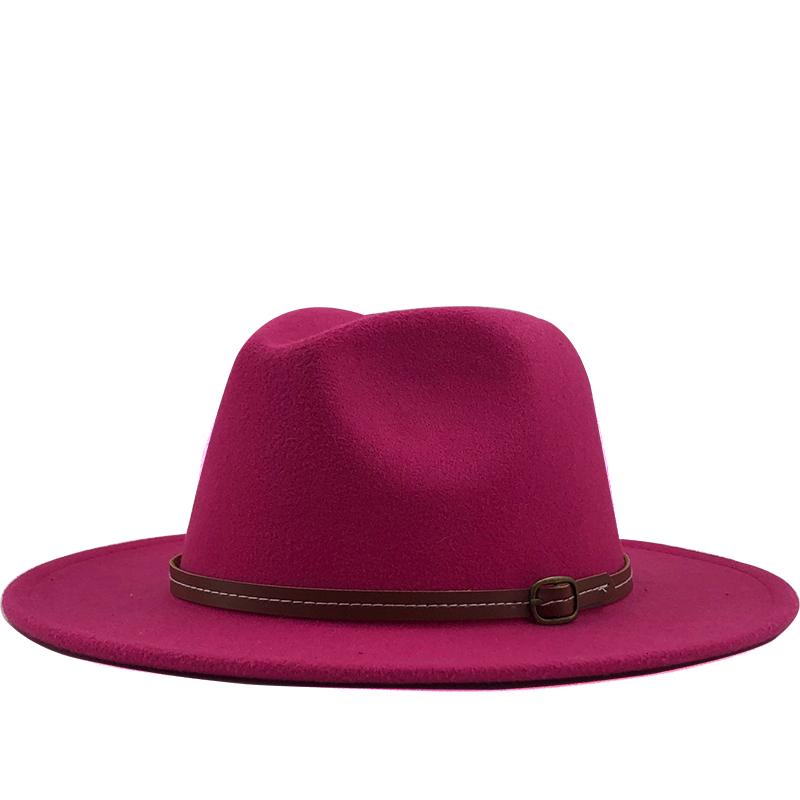 New Women Men Winter Wool Fedora Hat With Leather Ribbon Gentleman Elegant Lady Autumn Wide Brim Jazz Church Panama Sombrero Cap