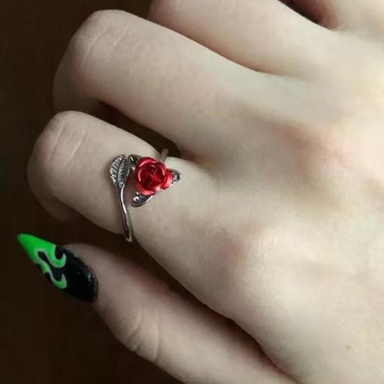Kvinner Circlet Red Rose Åpningsblad Justerbar Kvinner Ring for Valentinsdag