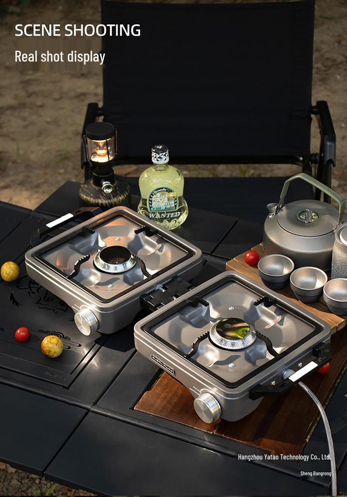 New Outdoor Double-Head Stove: Titanium Purple, Stable Pressure Design for Camping and Picnics