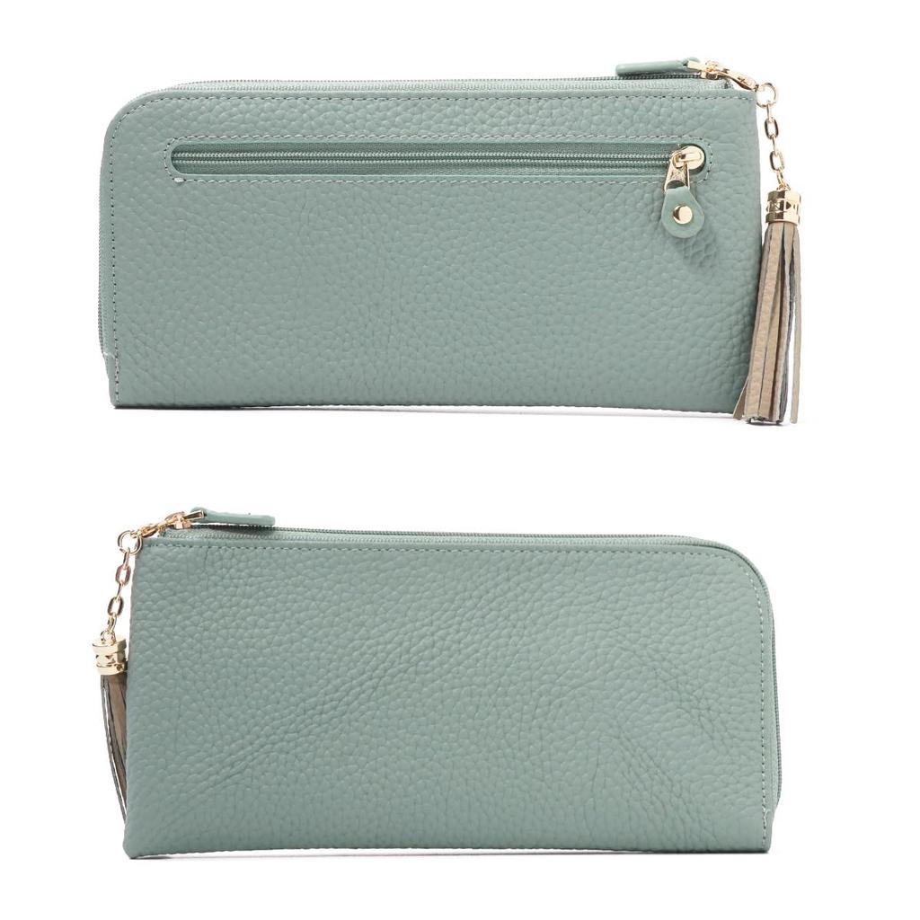 Slim Long Wallet for Genuine Stylish Cowhide Leather Greige [Blanc Pomme] Anti-Skimming Women, Leather, Wallet, L-shaped Zipper, bp-1059